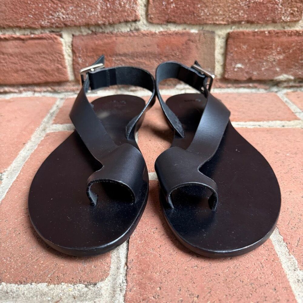 Mango $129 MNG Leather Toe Loop Buckle Strap Sandals Black EUR 39 NEW - Picture 2 of 9